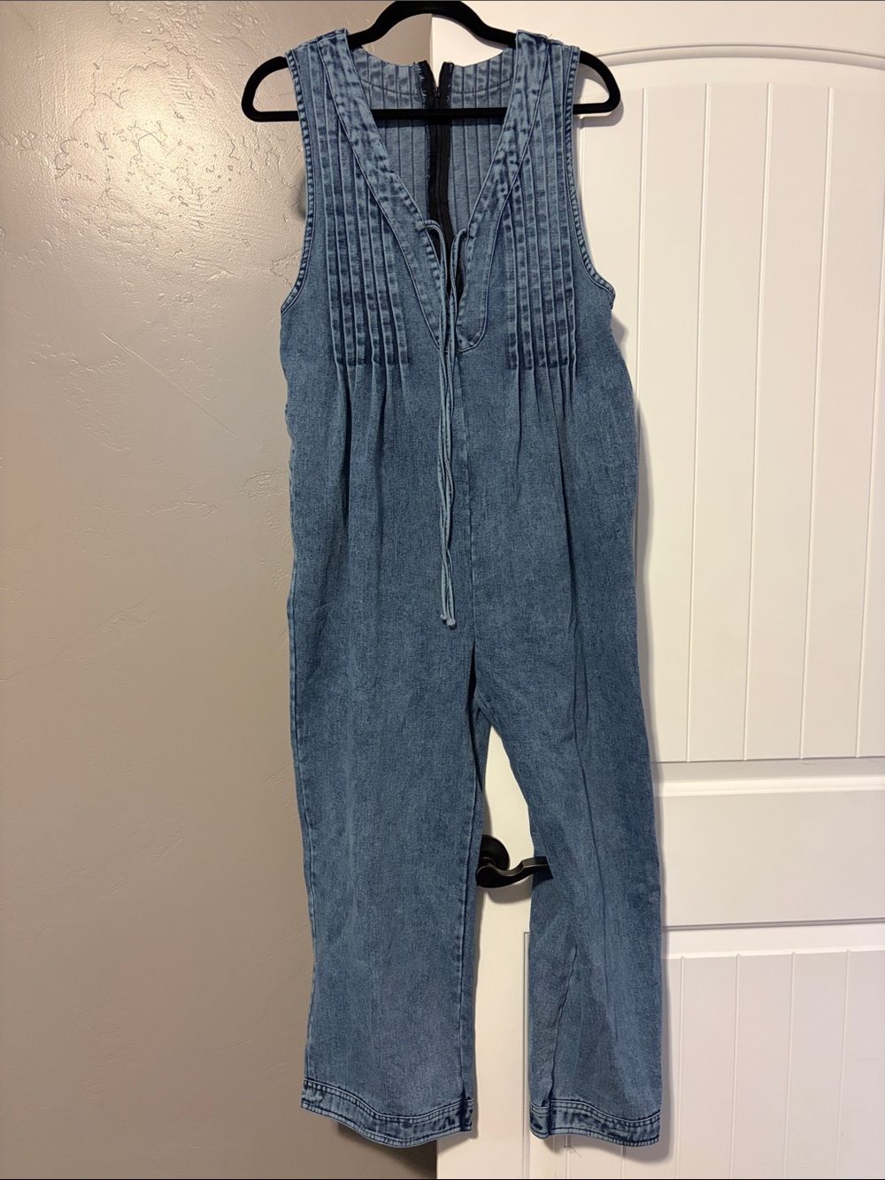 Sleeveless Denim Jumpsuit in Medium Blue